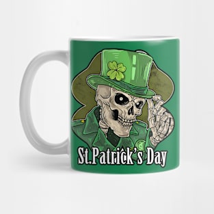 Saint patrick's day skeleton green hat with clover Mug